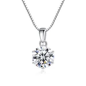 Latest Simple Design Round Cut Moissanite Diamond 925 Sterling Silver Pendant Necklace