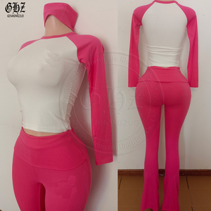 발렌타인데이 고품질 여성 세트 맞춤 로고 여성용 2피스 긴팔 라운지웨어 리본 플레어 팬츠 2피스 세트 - Product Image 4