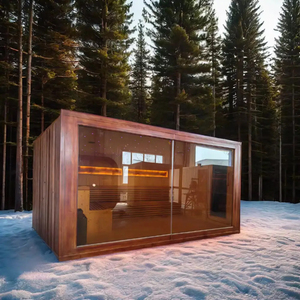 <span class=keywords><strong>Sauna</strong></span> Panoramica Tradizionale da Esterno per 6 Persone All'ingrosso in Legno Massello e Vetro Temperato con Riscaldamento a Stufa - Product Image 5