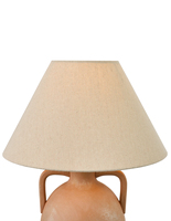 Lampe de table en céramique LED électrique simple de style mid-century avec abat-jour flexible en lin beige naturel, lumière ambiante blanc chaud, base d'ampoule E26