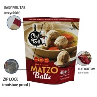 Op maat gemaakte groothandelsverpakking voor warme matzoballen, staande pouch met herbruikbare ziplock en gemakkelijke afscheurstrip