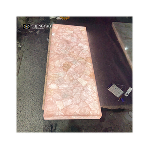 Mesa de comedor de cuarzo rosa con piedra translúcida de cristal rosa con retroiluminación de diseño iluminado - Product Image 4