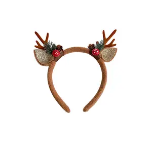 Diadema Navideña con Cuernos <span class=keywords><strong>de</strong></span> <span class=keywords><strong>Ciervo</strong></span> y Orejas <span class=keywords><strong>de</strong></span> Animal, Disfraz <span class=keywords><strong>de</strong></span> Reno para Fiestas <span class=keywords><strong>de</strong></span> Navidad y Halloween - Product Image 1