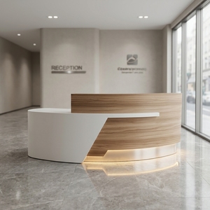 Mostrador de Recepción Moderno Personalizado, Curvo, de Superficie Sólida y Madera, con Luz LED, Cualquier Tamaño, para Hotel, Oficina, <span class=keywords><strong>Hospital</strong></span> - Product Image 2