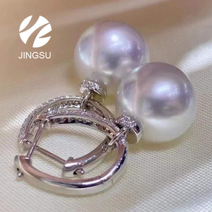 Boucles d'oreilles huggie en or 18 <span class=keywords><strong>K</strong></span>, perles blanches de la mer du sud, <span class=keywords><strong>mode</strong></span> pour femmes, cadeau diamant, pendentif à breloques, deux voies - Product Image 5