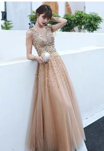 Vestido de noche con lentejuelas Yuhong Champagne, vestido de dama de honor, vestido de novia y vestido largo hasta el suelo - Product Image 5