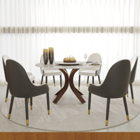 Table à manger ronde de luxe moderne VOXHOME USA en pierre frittée avec plateau tournant, 6 places, pieds en métal, livraison directe en stock