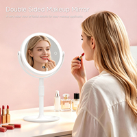 Miroir de maquillage LED double face avec grossissement 1X 10X, hauteur réglable, rotation à 360°, miroir de vanité rechargeable