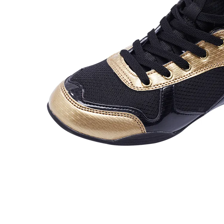 Sepatu Kets Tinju Kustom, Sepatu Seni Bela Diri Qpuipment Sepatu Boxer Hitam dan Emas