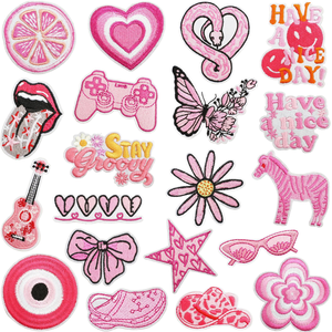 Nuevo lindo diseño de lazo rosa parches bordados Transferencia de Calor hierro estrella flor corazón bordado sombrero parches brillo para fines - Product Image 1