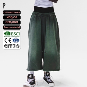 OEM Low MOQ Custom Streetwear Long <b>Shorts</b> Summer Acid Wash Baggy <b>3</b>/<b>4</b> <b>Shorts</b> for Men - Product Image 1