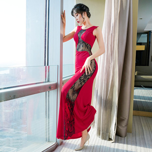 新款设计吊带深v晚礼服长修身狭缝时尚性感优雅女装舞会晚礼服 - Product Image 4