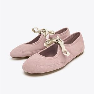 Chaussures plates en daim pour femmes, ballerines à lacets, bout rond, ballerines Mary Jane, élégantes, décontractées, confortables, chaussures mignonnes - Product Image 4