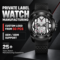Montres de sport pour hommes avec logo personnalisé, mouvement à quartz, boîtier en acrylique de 45 mm, verre minéral, cadran à aiguilles, style sport, bracelet en silicone