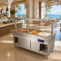 Table de buffet chauffante en acier inoxydable à 4 bacs avec protection anti-éclaboussures en verre et armoire de contrôle de température pour restaurants et hôtels