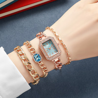 Luxus Damen uhr Mode Kleid Quadrat Kristall Einfaches Design Damen Quarzuhr Uhr Armband Set (WT2290)