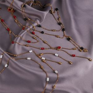 2 Layers Lace Beanie Necklace Balls Beaded Stacked European and American Stainless Steel 18k <b>Gold</b> Plated <b>Choker</b> Jewelry - Product Image 3