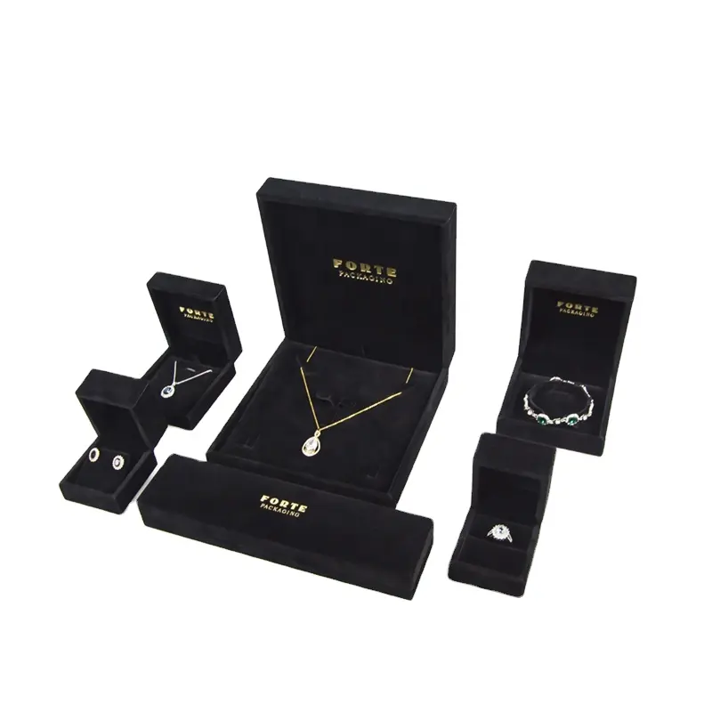 Boîte d'emballage de bijoux en velours avec Logo personnalisé, boîte de luxe solide pour Bracelet, pendentif, boucle d'oreille, bague