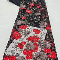 Tela de Encaje Transpirable con Lentejuelas y Flores 3D Francesas, 100% Poliéster, Textil Ecológico, Vestidos de Noche de Lujo