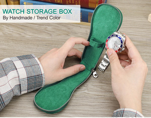 Usine directe en stock qualité en cuir véritable boîtier de <span class=keywords><strong>montre</strong></span> <span class=keywords><strong>montre</strong></span>-bracelet boîte de rangement <span class=keywords><strong>montre</strong></span> en cuir boîte de poche avec fermeture éclair - Product Image 4