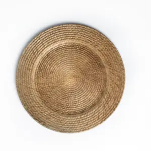 13" Plastic Wicker Rattan Charger Plates Dinner Round Woven Plate Holder For Weddings Dinner Faux Woven Charger Plates