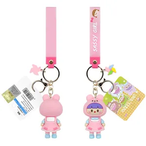 Accessoires mignons de porte-clés d'anime, appropriés au ruban mou de PVC du dessin animé 3D de dames et de filles, porte-clés