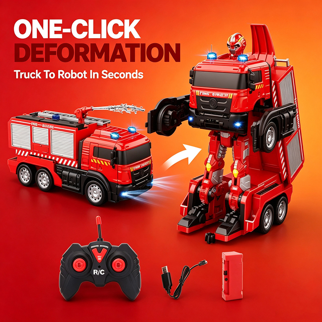 Hot Sale 2IN1 Remote Control Fire Engine One-click Deformation RC Car Sprinkler Robot Toys With Water Spray Function for Kids