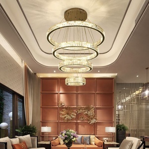 Moderno ajustable forma grande <span class=keywords><strong>de</strong></span> lujo LED decorativo largo <span class=keywords><strong>escalera</strong></span> anillo cristal candelabro colgante luz para sala <span class=keywords><strong>de</strong></span> estar Hotel - Product Image 2