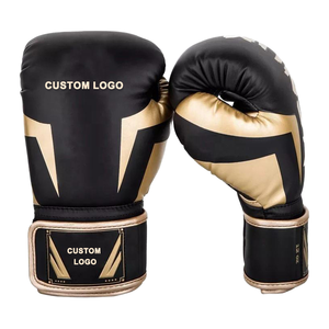 Gants d'entraînement professionnels noirs et dorés en cuir synthétique rembourrés pour la boxe et les entraînements de fitness - Product Image 1