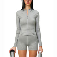 Personnalisé sans couture femmes entraînement Gym Fitness course à pied sport à manches longues Yoga veste à glissière athlétique Slim Fit hauts culture Yoga vestes