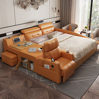 Lit de mariage moderne et luxueux en cuir, inclinable, en bois, avec tatami, massage électrique, réglable, assemblé, avec rangement, taille King ou Queen