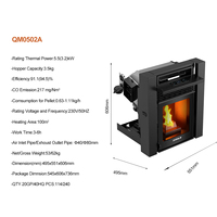 QM0502A Poêle à granulés de bois encastré intérieur 5KW avec écran caché, télécommande WIFI européenne, foyer à granulés