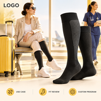 Chaussettes de compression noires à compression graduée pour le mollet, avec panneau extensible, pointe plate, manchette plus large, conformes à la tableau des tailles, vérifiées