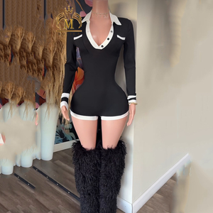 Nuova Tendenza Moda Donna: <span class=keywords><strong>Tuta</strong></span> Aderente <span class=keywords><strong>Nera</strong></span> a Maniche Lunghe, Jumpsuit Casual <span class=keywords><strong>Elegante</strong></span> Monoblocco - Product Image 1