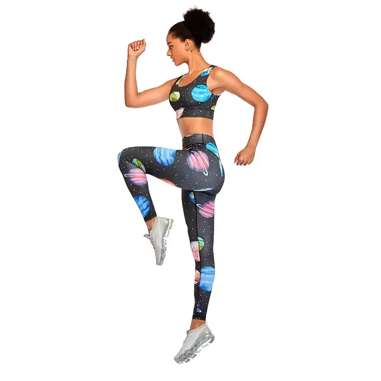 Stampa Spazio Pianeta Delle Signore di Fitness Palestra di Sport Reggiseno di Usura E Pantaloni di Sublimazione Donne 2020 Stampato Set di Yoga