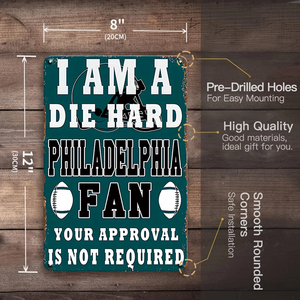 ป้ายโลหะสำหรับแฟนกีฬา ฉันเป็นแฟนฟิลาเดลเฟียที่แท้จริง ตกแต่งห้องเล่นเกมหรือห้องพักผ่อน - Product Image 5