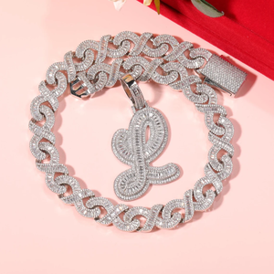 Hip hop bling grand pendentif initial glacé plaqué or mirco pavé baguette zircon bijoux de mode patron Don pendentif - Product Image 1