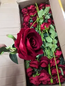 Venda quente flor artificial única flor de veludo rosa flor para decoração do casamento