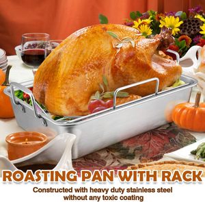 <span class=keywords><strong>Teglia</strong></span> per Arrosto di Tacchino e Pollo in Acciaio Inox Profonda con Griglia a V e Piatta con Manici per Cucina - Product Image 4
