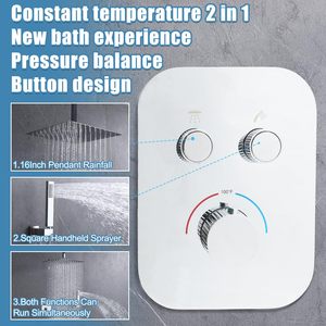 Système de douche thermostatique chromé 16 pouces montage au plafond Design moderne salle de bain luxe mélangeur de pluie à main ensemble de douche <span class=keywords><strong>Homedec</strong></span> - Product Image 2