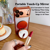 Support de téléphone pliable en alliage de zinc avec logo personnalisé, miroir compact magnétique avec design à rabat, support de téléphone avec miroir de maquillage