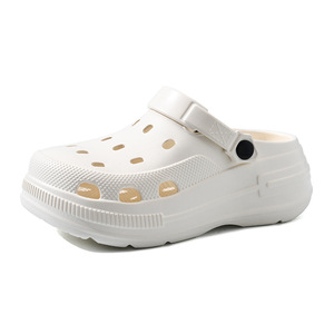 Women's Platform Clogs EVA Thick Sole Hollow Design Non Slip Summer Slippers <b>Closed</b> <b>Toe</b> High <b>Heel</b> Style Bone White Pink Black - Product Image 5