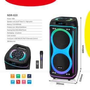 Altoparlante NDR-820 con Doppio Woofer da 8 Pollici, 40 Watt, Illuminazione RGB, Batteria Ricaricabile, Supporto Microfono Wireless per <span class=keywords><strong>Karaoke</strong></span>, Vendita Diretta dalla Fabbrica - Product Image 2