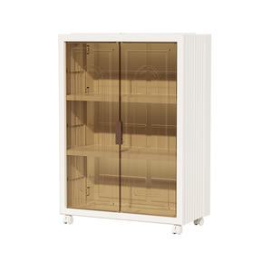 Armoire de rangement de cuisine pliable série W, en plastique, multifonctionnelle, à double porte, anti-poussière, sur pied - Product Image 4