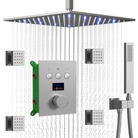 Système de douche contemporain en laiton doré brossé avec pommeau de douche pluie mural LED de 12 pouces et affichage numérique thermostatique unique