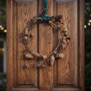 Rustic Handmade <b>Pinecone</b> Wreath Round Natural Wood Christmas Decorative Flowers Unlit Single-piece Package - Product Image 5