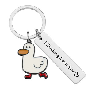 Portachiavi personalizzato in acciaio inossidabile per coppie di papere in metallo per lui non anatra con <span class=keywords><strong>Me</strong></span> ti amo regalo portachiavi di san valentino - Product Image 2