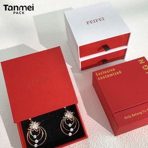 Caja de Joyería Ecológica Personalizada, Reciclable, Tipo Cajón, Blanca y Roja, con Base de Espuma y Inserto de Terciopelo para Empaque de Regalos - Product Image 4