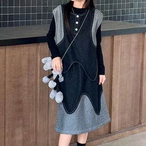 Set di abbigliamento Casual da ragazza autunnale in tre pezzi gonna in Denim con Design a blocchi di colore ODM - Product Image 1