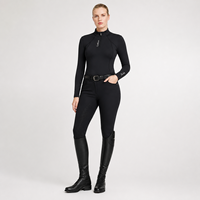 Chemise d'équitation pour femmes avec logo personnalisé, fermeture éclair 1/4, coutures plates, respirante, sous-vêtement de sport équestre